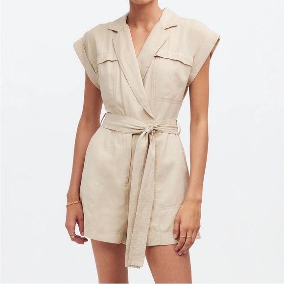 Madewell Tie-Waist Muscle Tank Romper in Summer Dune size 6 NWT NQ584 - Picture 2 of 13